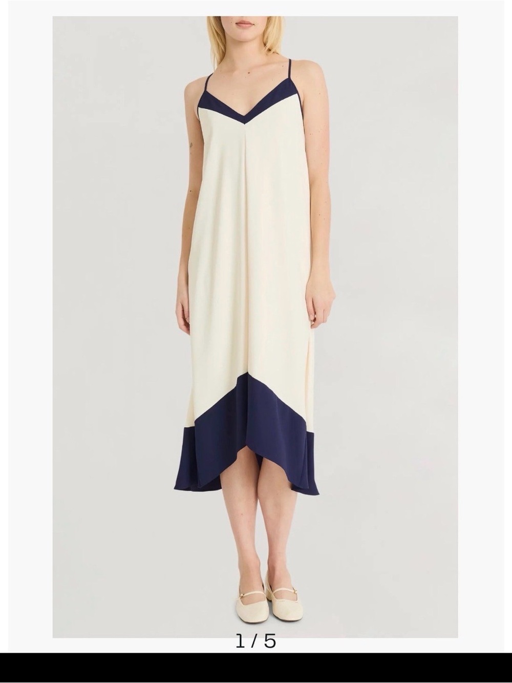Sleeveless Two-Tone Cream and Navy Slip Dress